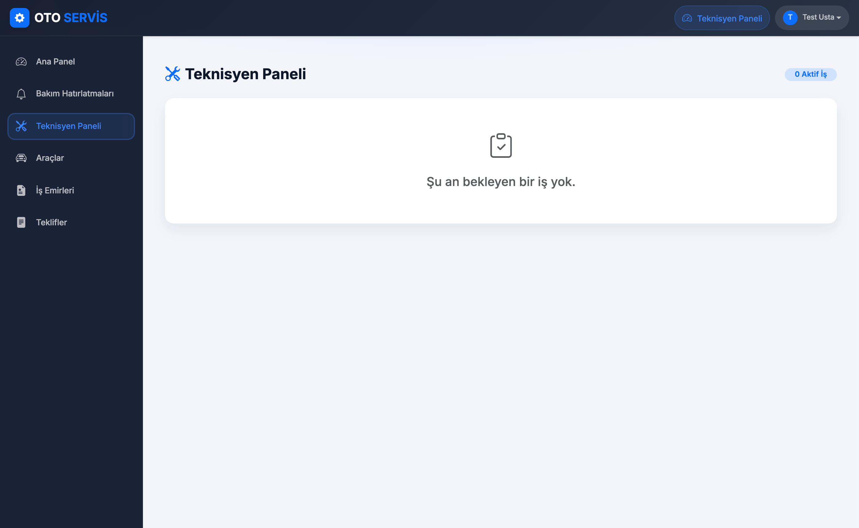 Oto servis teknisyen paneli ekranı
